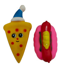 PETZ R US Chew Squeaky Hot Dog & Pizza Toys for Dogs Ð Fun, Durable, Non-Toxic Interactive Chew Toys for Play, Teething, and Dental Health Ð (Set of 2)