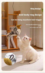 PETZ R US Flapping Wings Chirping Bird Toy for Cats, Puppies, Kittens | Rechargeable, Touch Activated Motion Sensor On/Off, Elastic Cord Hanging Dancing Sparrow Bird Toy (No Flying)