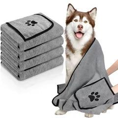 PETZ R US Large Pet Towels | Ultra Soft & Microfiber | Quick Drying | Machine Washable | Paw Print Pockets, Large Plush | Colour - Green -Teal