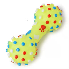 PETZ R US Pet Squeaky Printed Dumbbell Toy Pack of 2 for Dogs Ð Durable, Non-Toxic Chew Toys for Play, Teething, and Oral Health