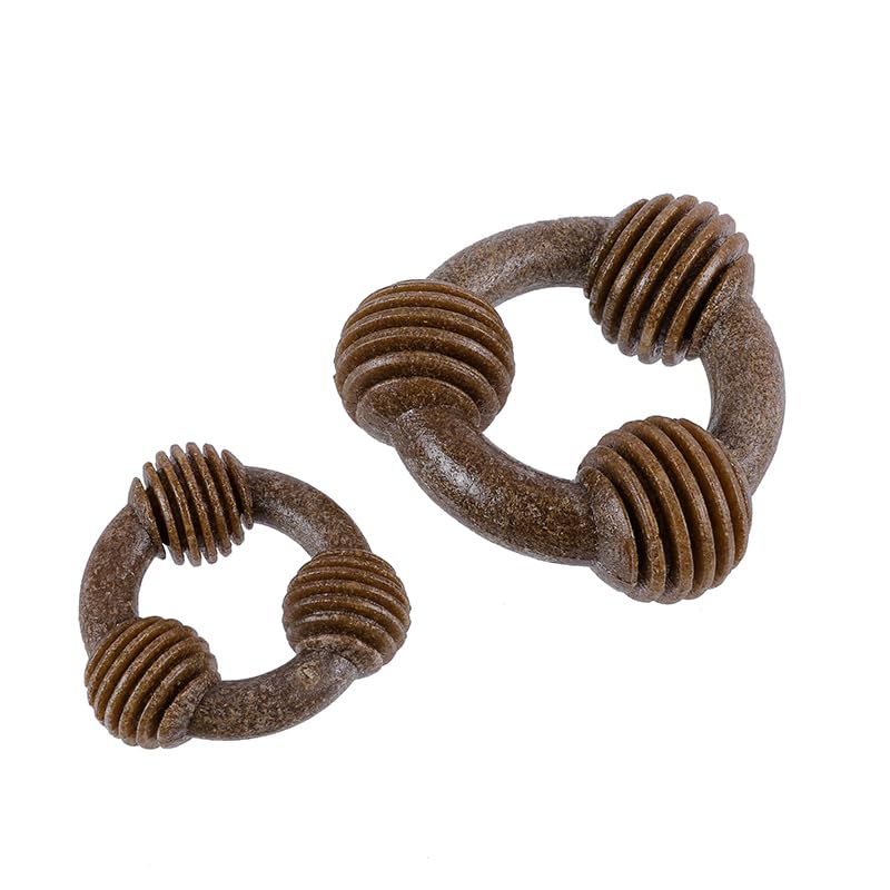 PETZ R US Pet Bamboo Chew Ring Toy for Dogs Ð Interactive, Eco-Friendly Play Toy for Chewing, Teething Relief, and Dental Health-Brown