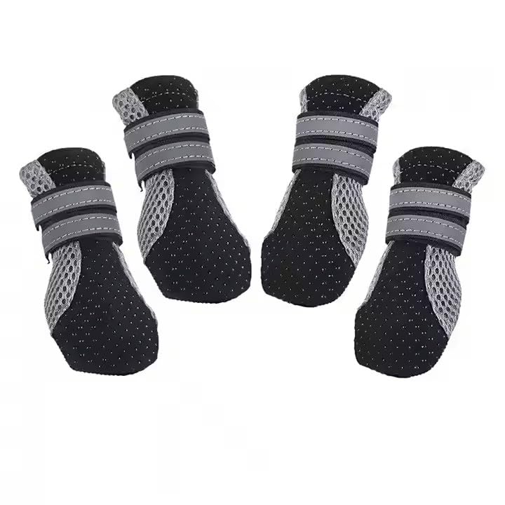 PETZ R US Dog Boots for Small Dogs, Anti Skid Paw Protector for Hot Summer for Maltese, Yorkie, Shih Tzu, Pet Shoes with Reflective Straps, Non-Slip SoleSoft & Lightweight Dog Footwear-Small-Black