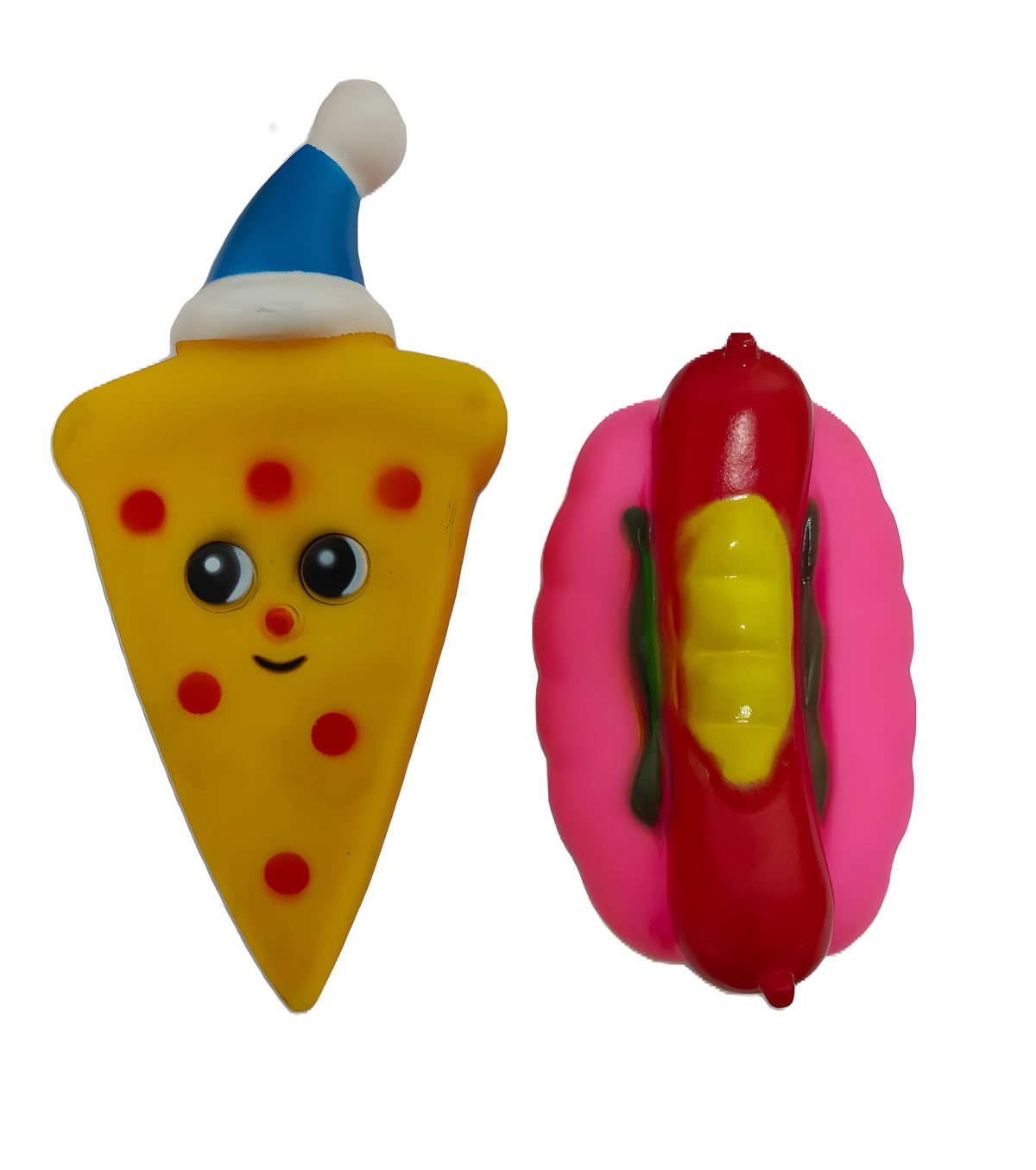 PETZ R US Chew Squeaky Hot Dog & Pizza Toys for Dogs Ð Fun, Durable, Non-Toxic Interactive Chew Toys for Play, Teething, and Dental Health Ð (Set of 2)