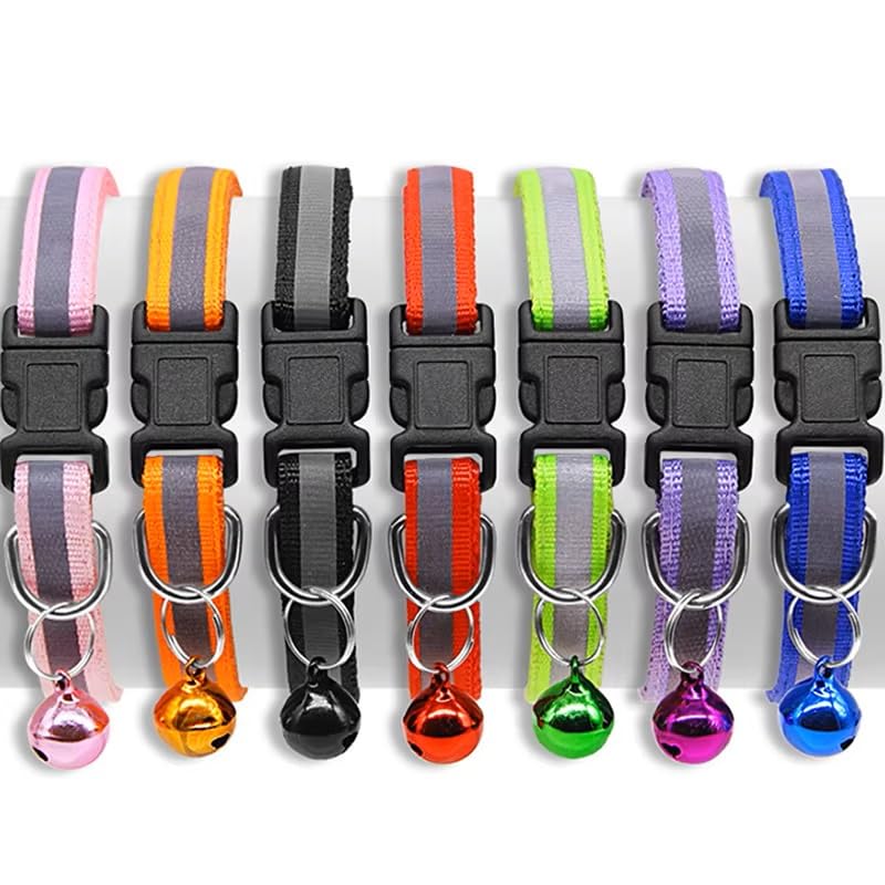 PETZ R US Reflective Nylon Pet Collar with Bells | Pet Collar for Cats Small Puppies n Small Dogs | Safety, Style, and Sound Collar for Your Pet - Mixed Colors (Set of 3)