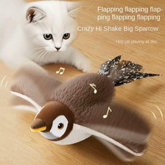 PETZ R US Flapping Wings Chirping Bird Toy for Cats, Puppies, Kittens | Rechargeable, Touch Activated Motion Sensor On/Off, Elastic Cord Hanging Dancing Sparrow Bird Toy (No Flying)